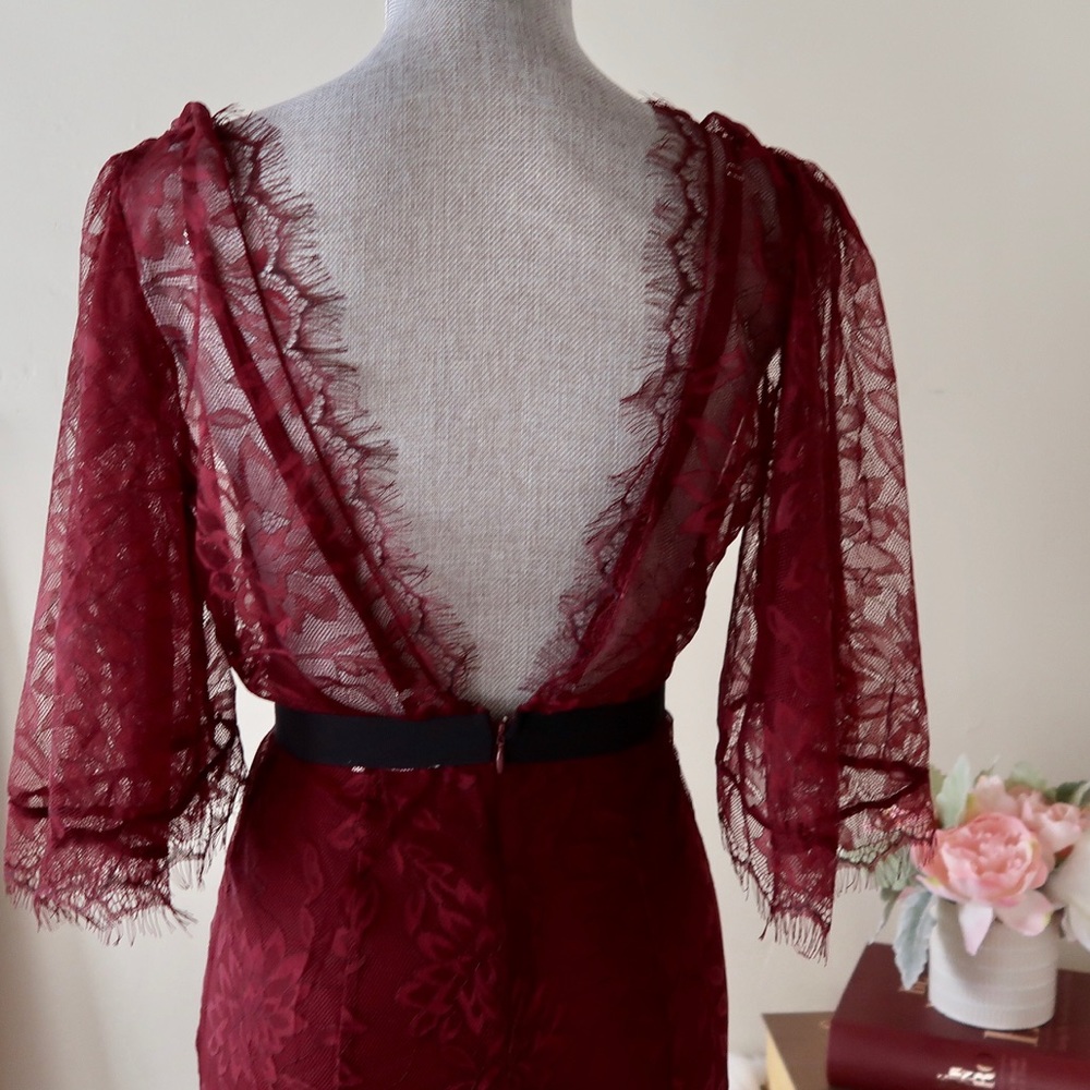 STELLA- Romantic Burgundy Lace Maxi Dress - Picture 4 of 7